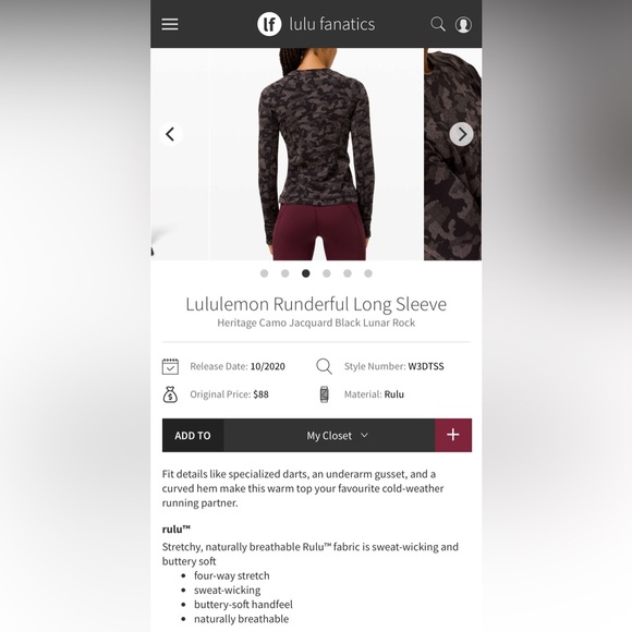 Lululemon Runderful Long Sleeve
Heritage Camo Jacquard Black Lunar Rock - Picture 4 of 4